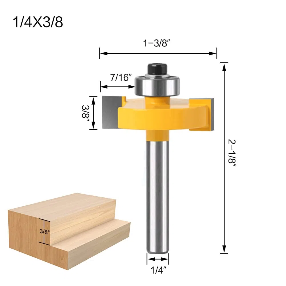 Set di punte per rabbet con gambo da 1/4", 3 pezzi con 6 cuscinetti (1/8", 1/4", 5/16", 3/8", 7/16", 7/16", 1/2" cuscinetti)