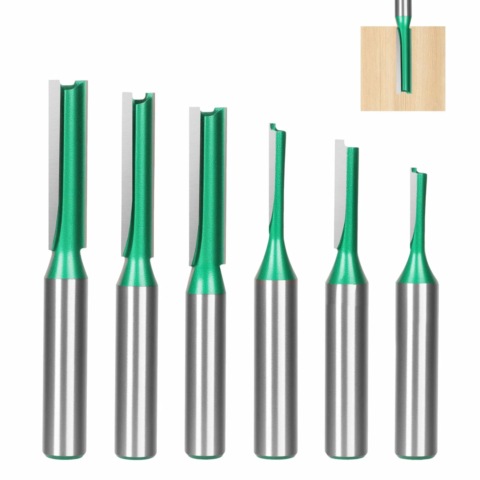 Set 6 Pezzi Frese per Legno a Doppio Flauto, Gambo 8mm per Scanalature Dritte - Fresatrice Verticale,Banco Fresa,per Legno Duro/MDF/Compensato,Accessori Professionali Fai Da Te