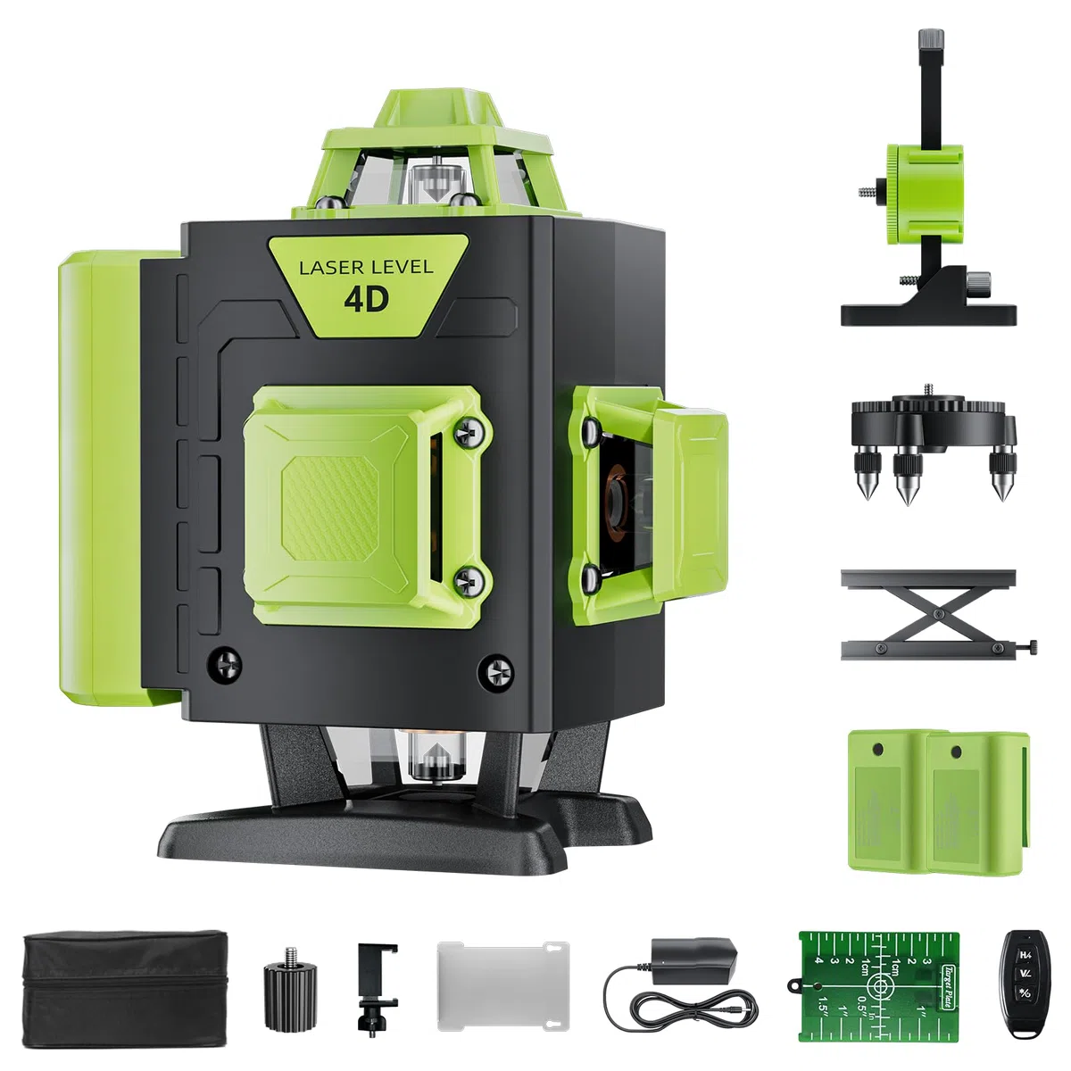 Verde Livella Laser Autolivellante 4x360 °, 16 Linee Livello per lavori di costruzione e per appendere quadri, Telecomando, 2 * batterie