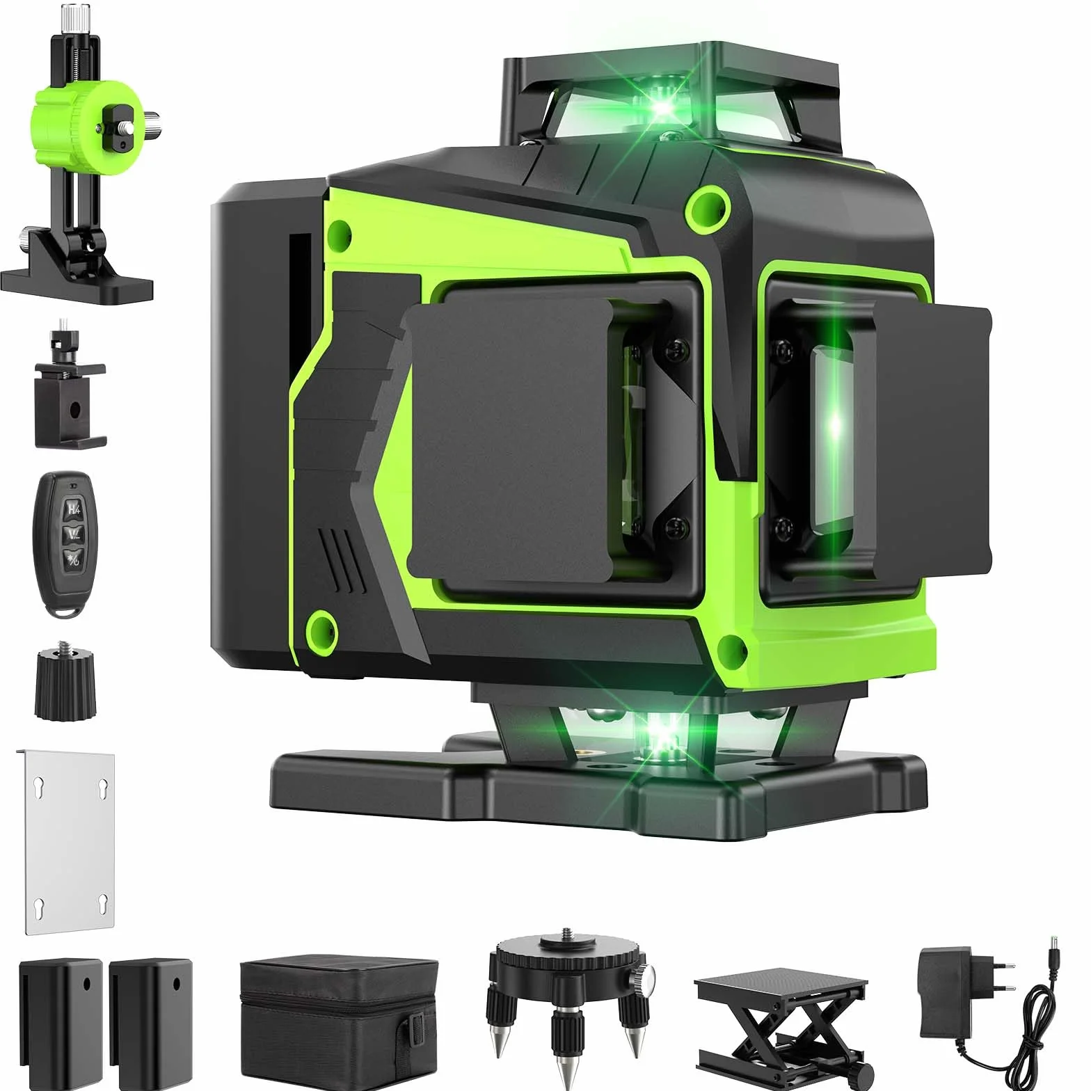 Livella Laser Autolivellante 16 Linee, 4 X 360 °Livello Laser Autolivellante Verde, 2 x Batterie, Autolivellante, Supporto rotante, Telecomando Cabina di rilevamento