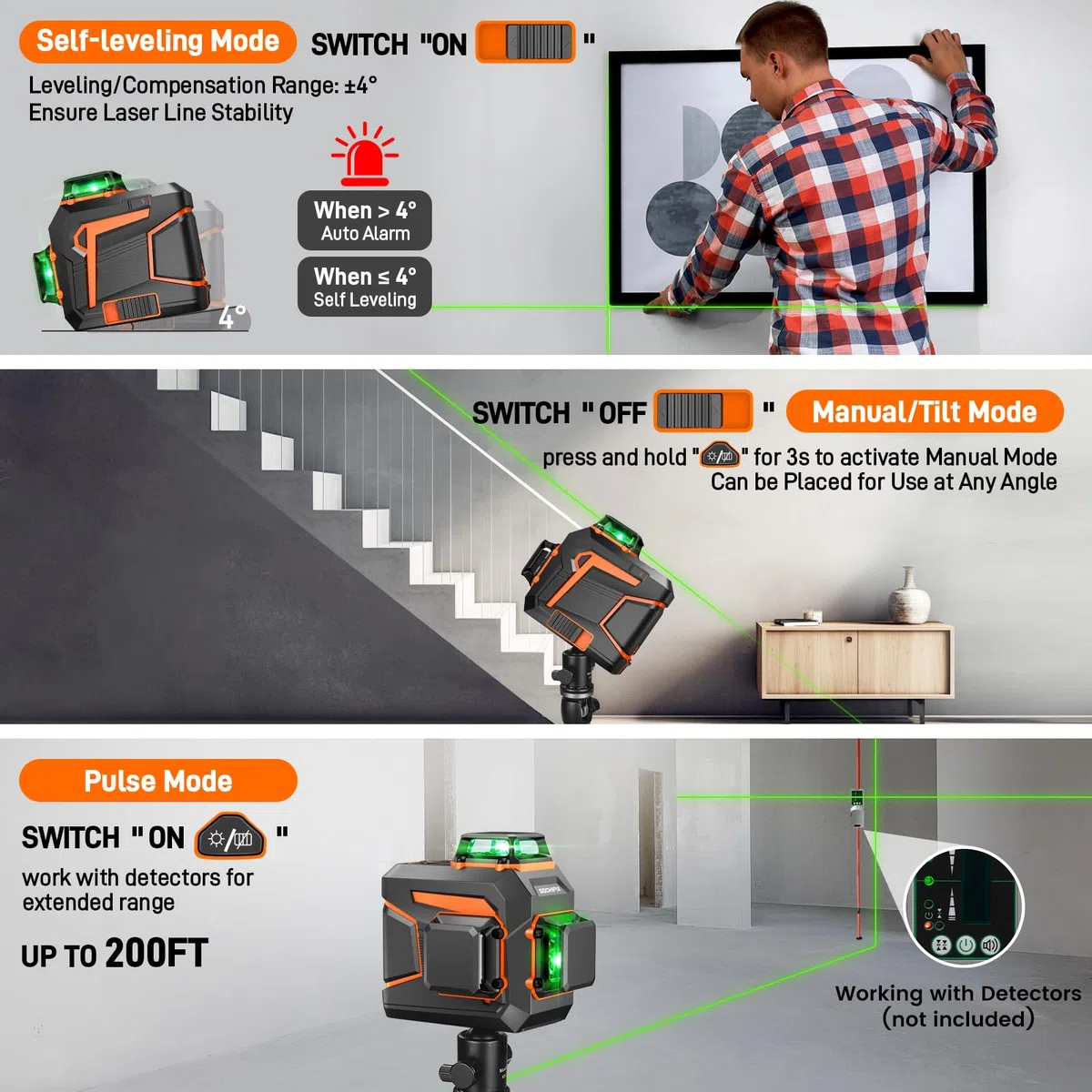 GOCHIFIX Livella Laser Verde Autolivellante 3x360 a 12 Linee con Tubo Laser Sharp 520 Batteria Ricaricabile da 5,2 Ah Modalità a Impulsi Ideale per Costruzioni e Livellamenti di Precisione