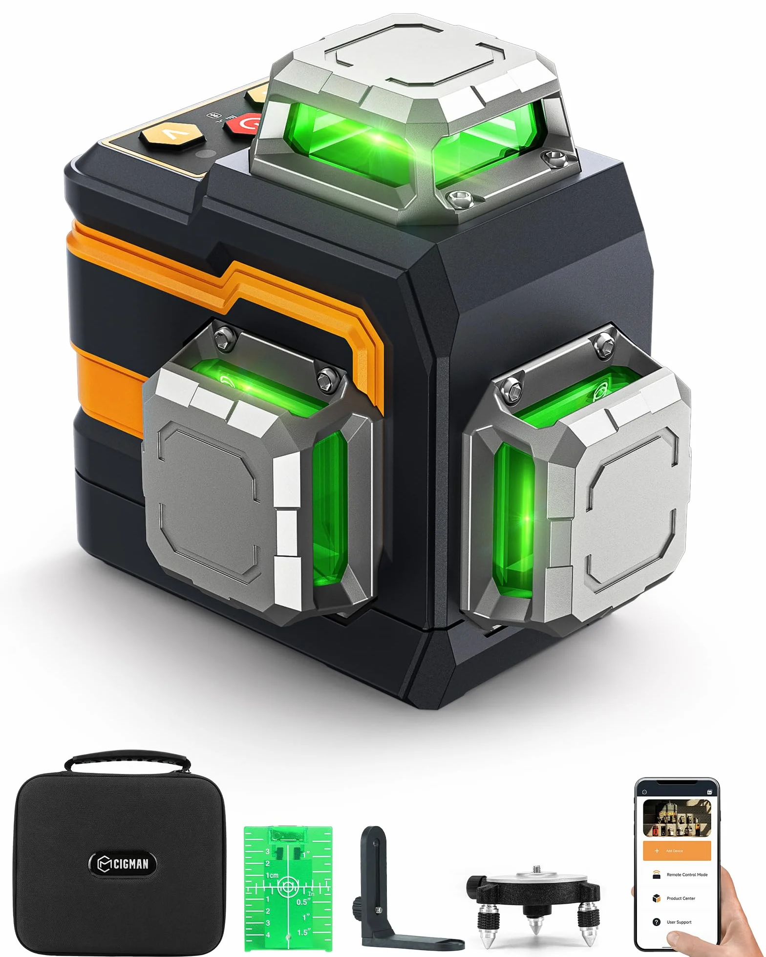 Livella Laser Autolivellante 3x360°, CIGMAN Controllo di APP Intelligente Livello Laser, con Batteria al Litio Ricaricabile Typ-C, 3D Linea a Croce Orizzontale/Verticale, Base Magnetico, (CM-S01)