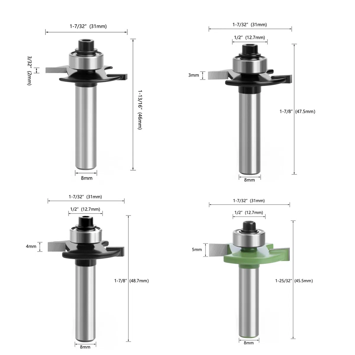 Set di frese a scanalatura circolare per fresatrice, fresa per fresatrice a scanalatura circolare, fresa per fresatrice a scanalatura circolare, fresa a filo per lavorazione del legno, 8 mm Shank, 4