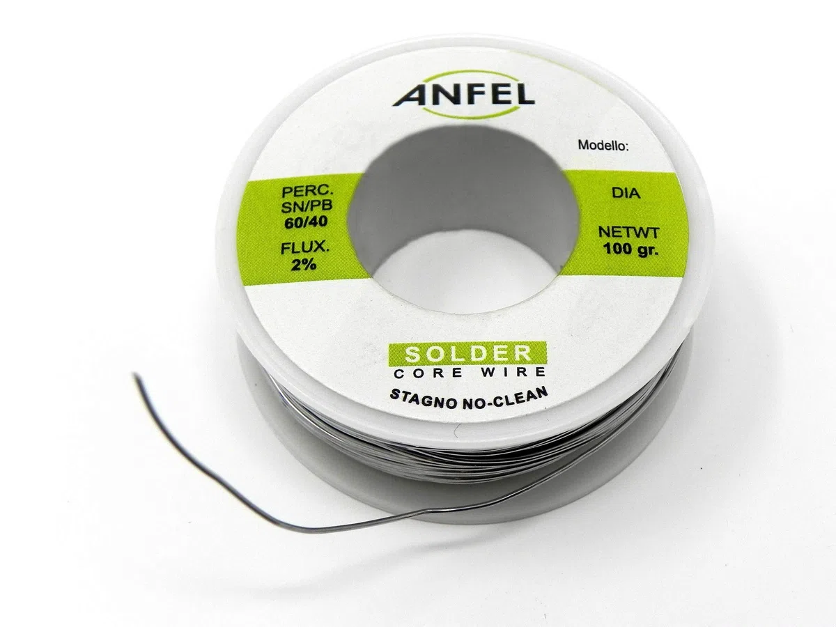 FILO STAGNO BOBINA STAGNO IN ROCCHETTO 60/40 100GR. 0,5MM PER SALDARE SALDATURA LABORATORIO HIGH QUALITY - NO CLEAN - AUTOSALDANTE - CON FLUSSANTE - (0,5mm 100gr)