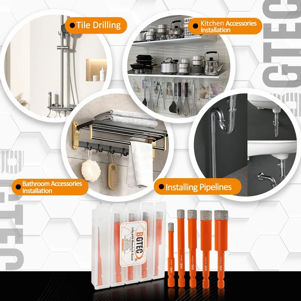 BGTEC Punte Elicoidali Diamantate a Secco con Attacco Esagonale a Cambio Rapido per Gres Porcellanato Mattone in Marmo Ceramico 2 pezzi Diametro 6 mm