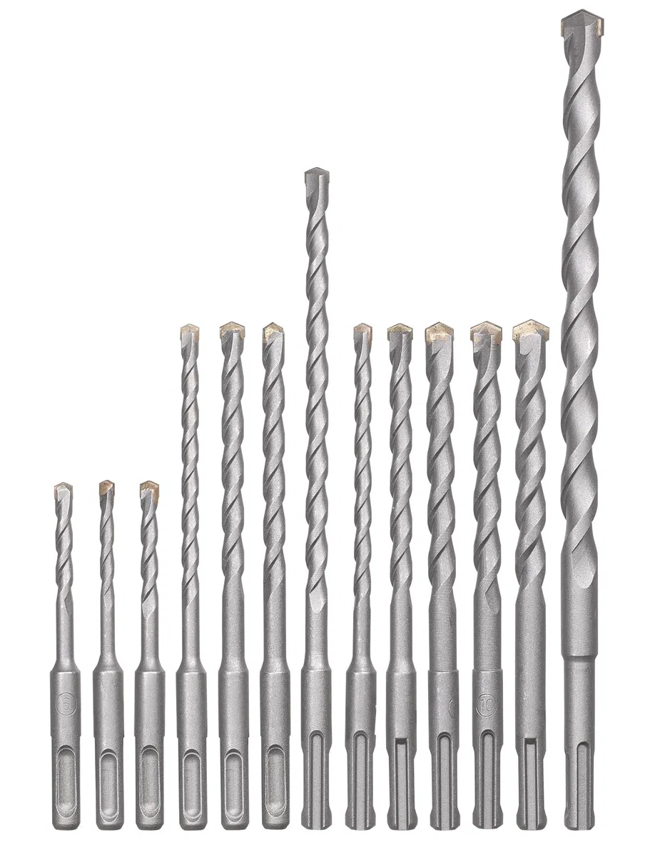 Einhell - Set di 12 punte per trapano (accessori per martello perforatore, adatto per martelli con attacco SDS Plus, con 12 punte per pietra in metallo, consegna in pratica valigetta