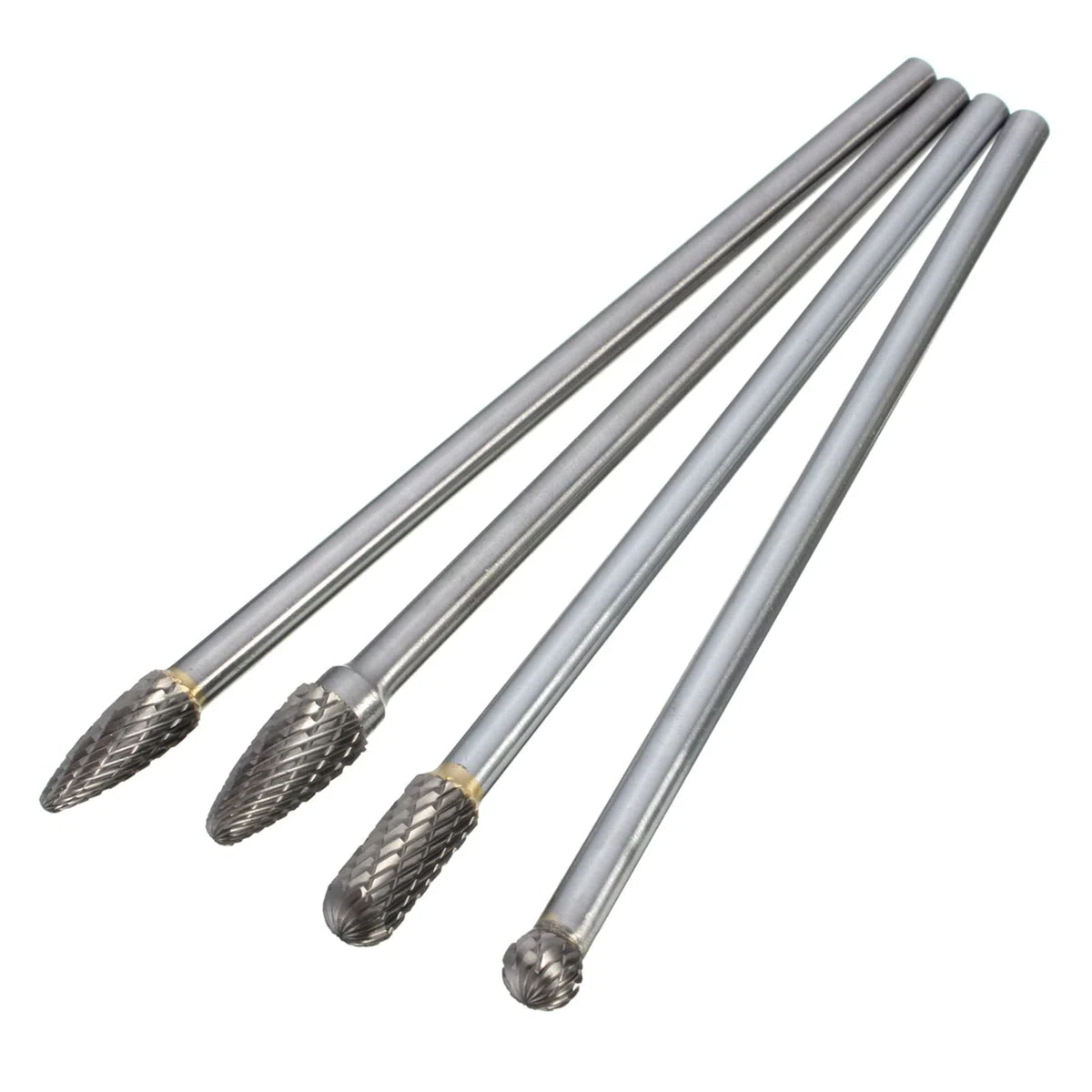 Set di 4 frese rotanti in carburo di tungsteno in acciaio solido da 5,9 pollici con codolo da 6 mm, adatto per utensili rotanti per la lavorazione del legno