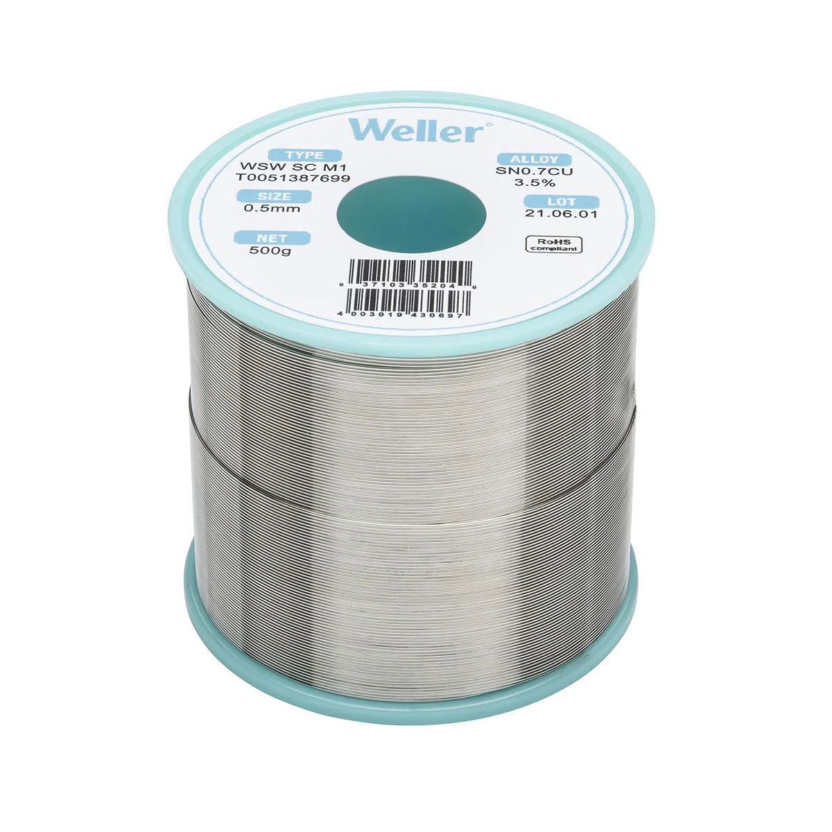 Weller WSW SC M1 (T0051387699) Filo Saldante, Ø 0.5mm, 500g, Lega Sn99.3Cu0.7, Contenuto di Fondente 3,5%