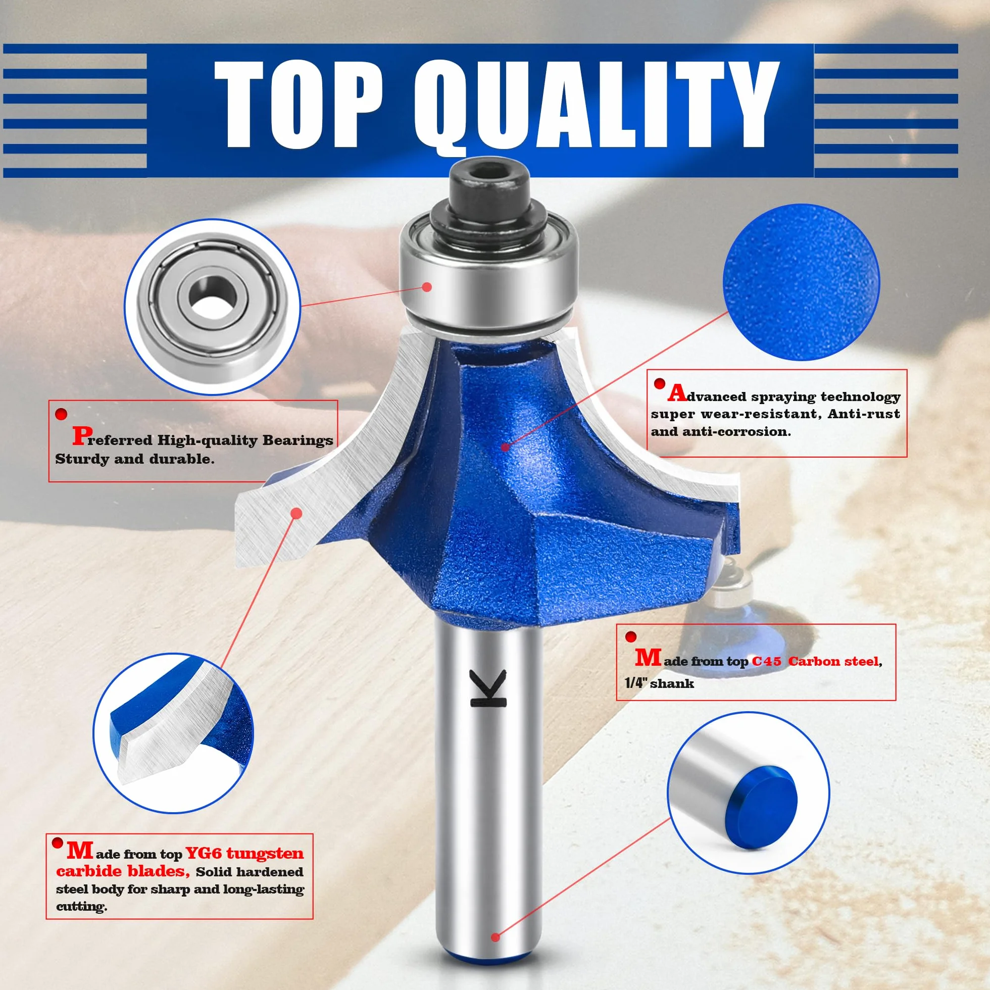 Fresa per arrotondamento da 3 mm con codolo da 8 mm, fresa circolare in metallo duro, bit per fresatrice, fresa per bordi per la lavorazione del legno