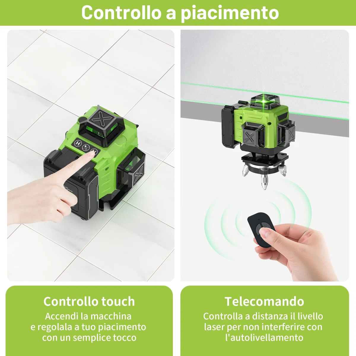 Livella Laser 16 Linee con Treppiede, Livella Laser Autolivellante 360, Batteria Ricaricabile, con Staffa a Parete, Telecomadon, per Lavori Costruzione e Decorazione D'interni