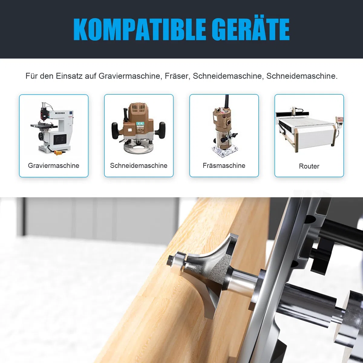 Fresa arrotondata con gambo da 12 mm, raggio di 27 mm, con cuscinetto a sfera superiore lama in metallo duro pratica resistente e affilata per la lavorazione del legno fai da te a casa