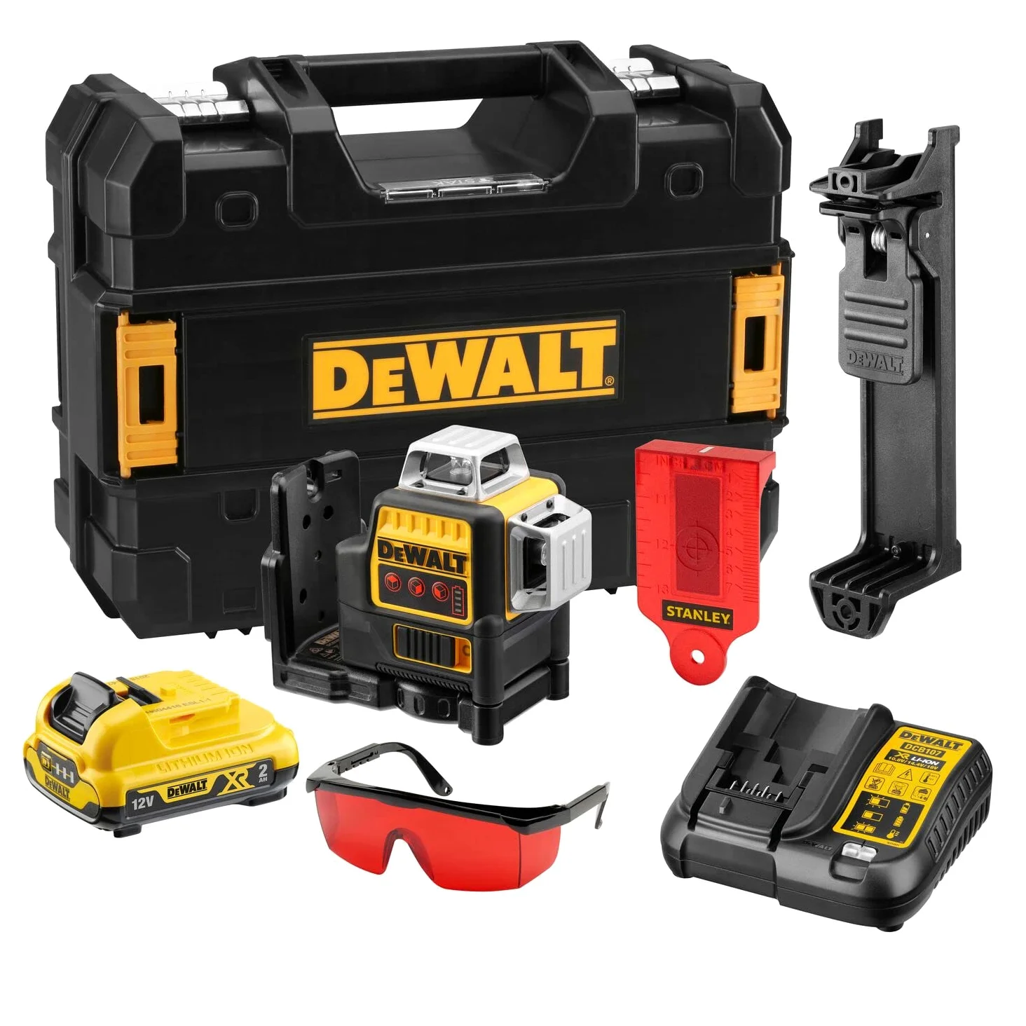 DeWalt DCE089D1R-QW Laser 3 linee 360° XR Litio 10,8V, 2.0 Ah - Giallo/Nero