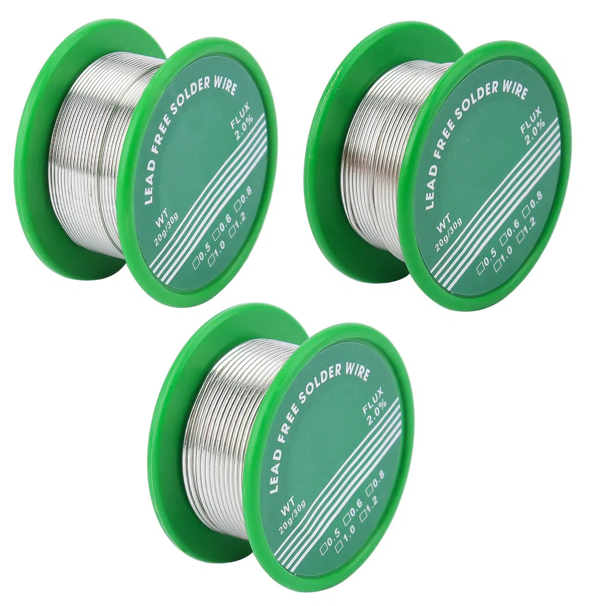 3 Pezzi Filo di Saltura senza Piombo, Filo Animato Sn99.3 Cu0.7 FIux 2.0％ Stagno per Saldatura 0,6mm/0,8 mm/1,0mm, 30g/Rotolo