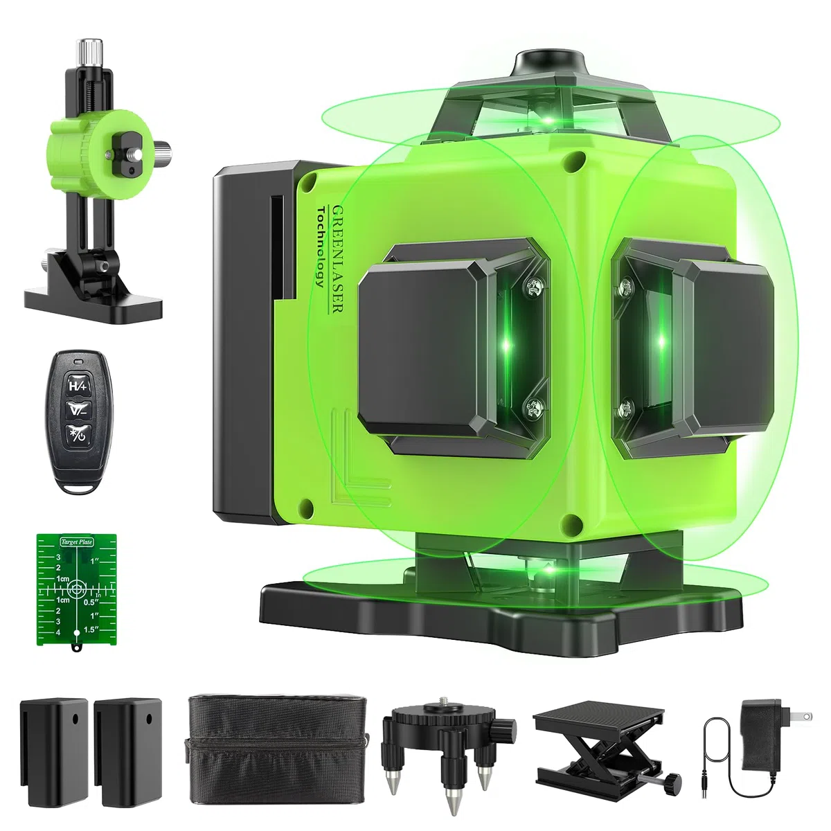 Livella Laser Autolivellante 16 Linee, 4 X 360 °Livello Laser Autolivellante Verde, 2 x Batterie, Autolivellante, Supporto rotante, Telecomando Cabina di rilevamento