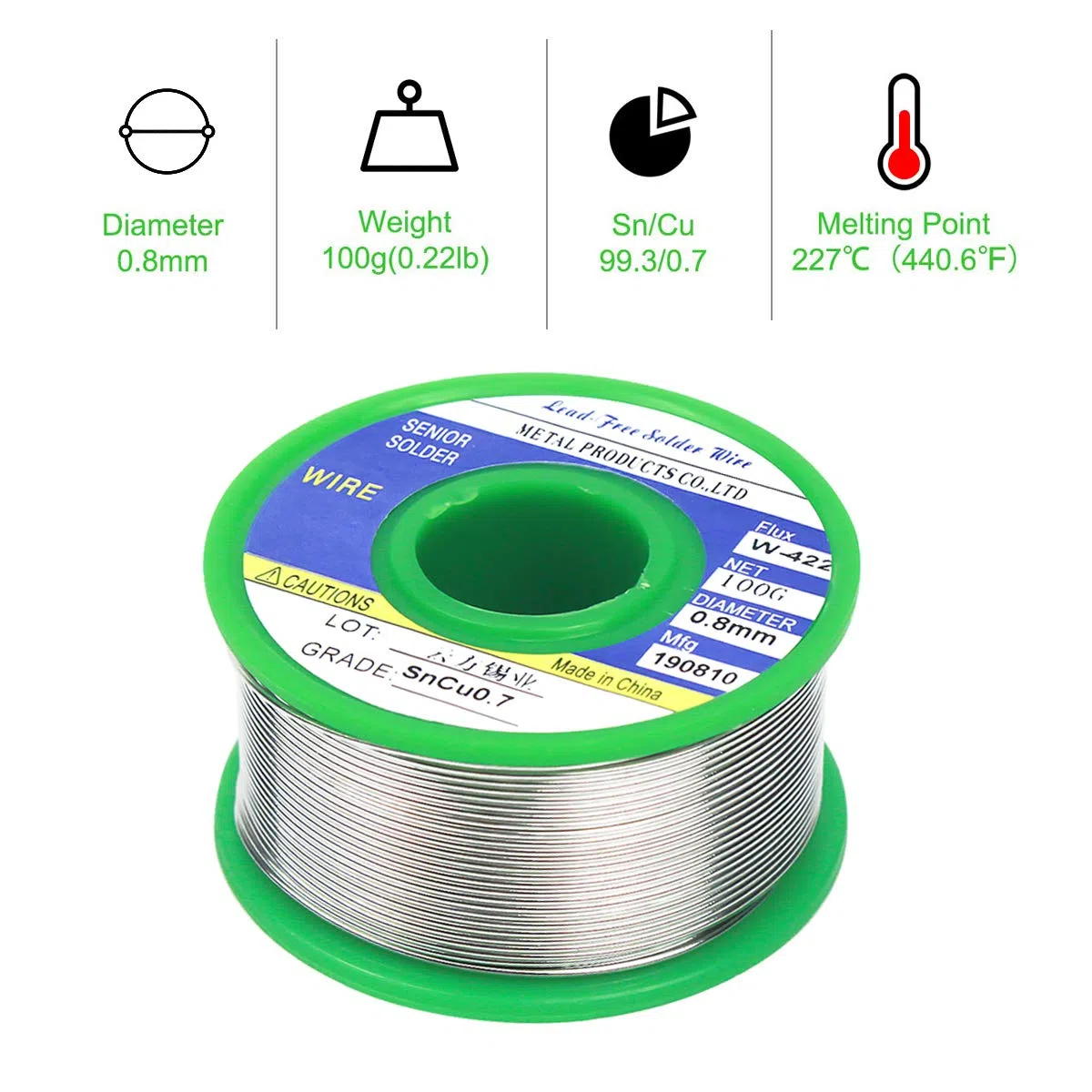 Filo di Saldatura Senza Piombo 0,8 mm, Stagno per Saldare con Anima di Colofonia 100g, Filo per Saldatura Elettrica Sn 99,3% Cu 0,7%, Filo Stagno per Lavori di Saldatura Elettronica