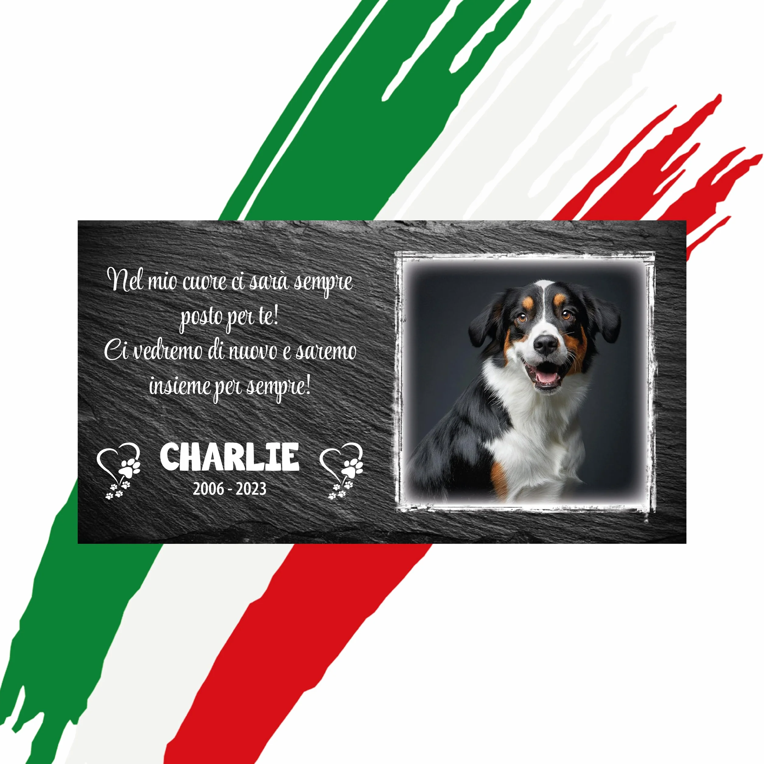 Targa commemorativa per Cane e Gatto, Memoriale personalizzabile in pietra, Lapide cane personalizzata per esterno con foto del tuo animale domestico (Rettangolare 32x17cm)