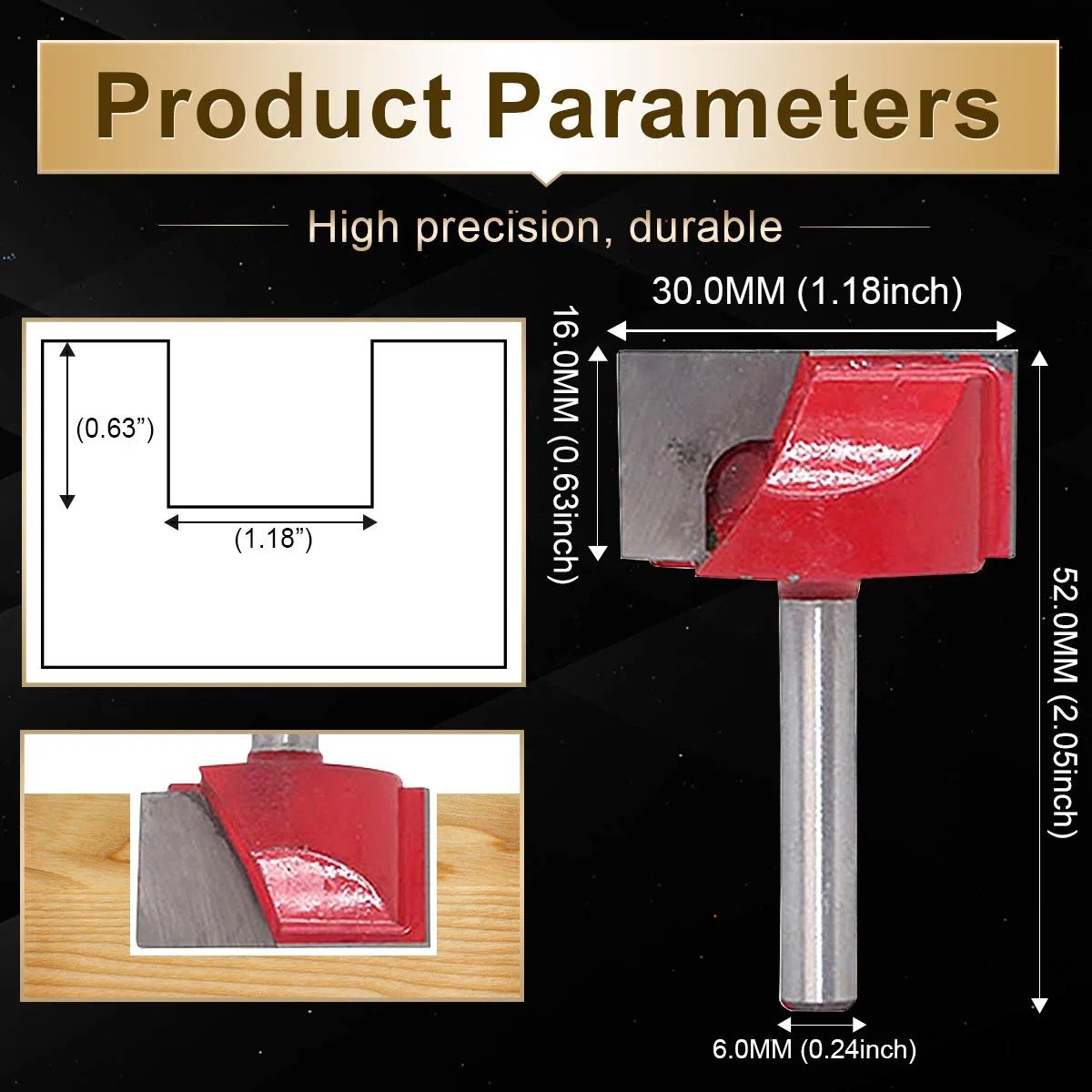 KATUR Punta Del Router Per La Pulizia Del Fondo Per La Piallatura Di Superfici, Punta In Metallo Duro Con Doppio Flauto Con Codolo Da 6 mm, Fresa Per Intaglio Del Legno (Larghezza 30 mm)