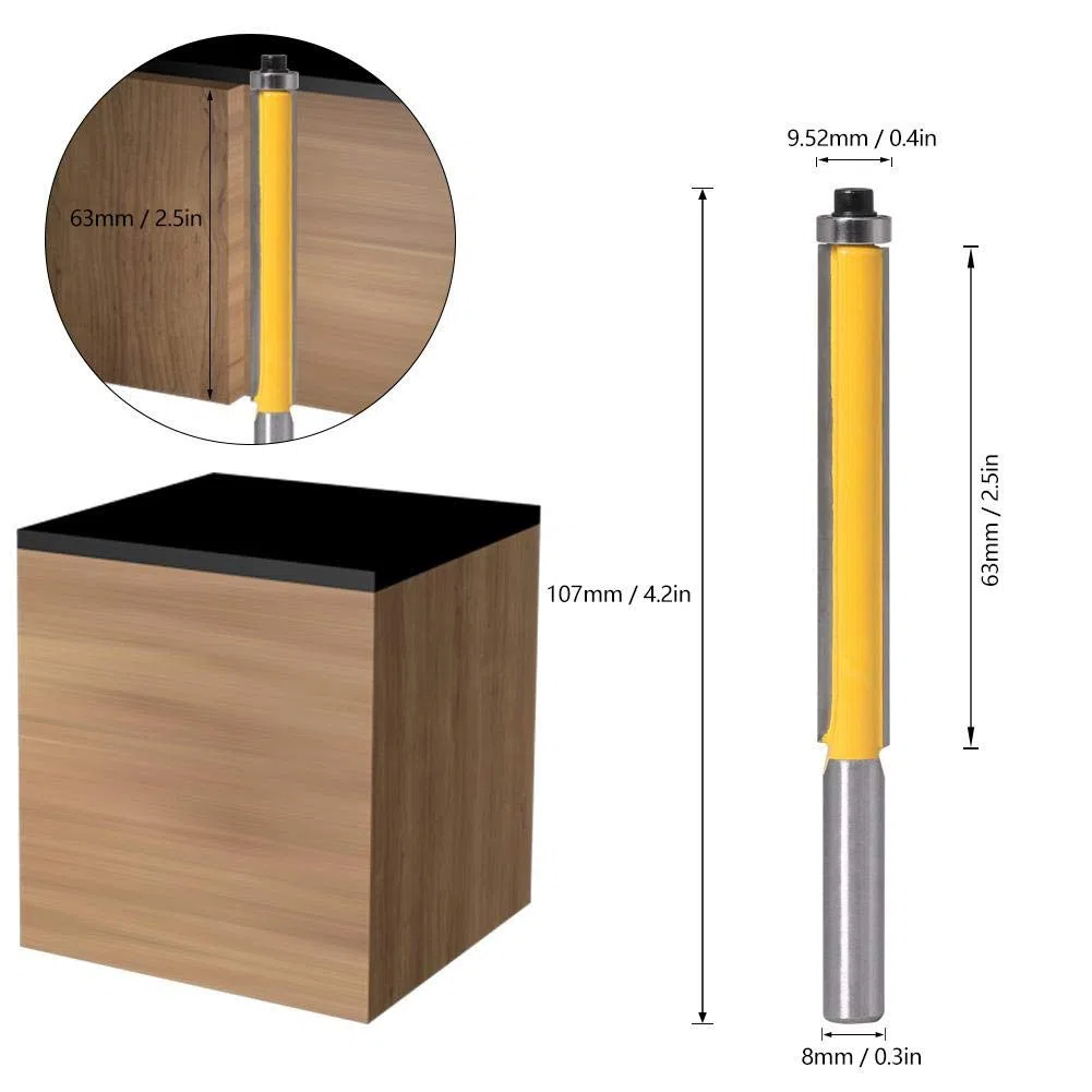 3 Pz set di frese con gambo 8 mm, Testa di taglio professionale in lega, Punta per pialla per il taglio del legno, Con cuscinetto, Utilizzato per la modellazione di linee di