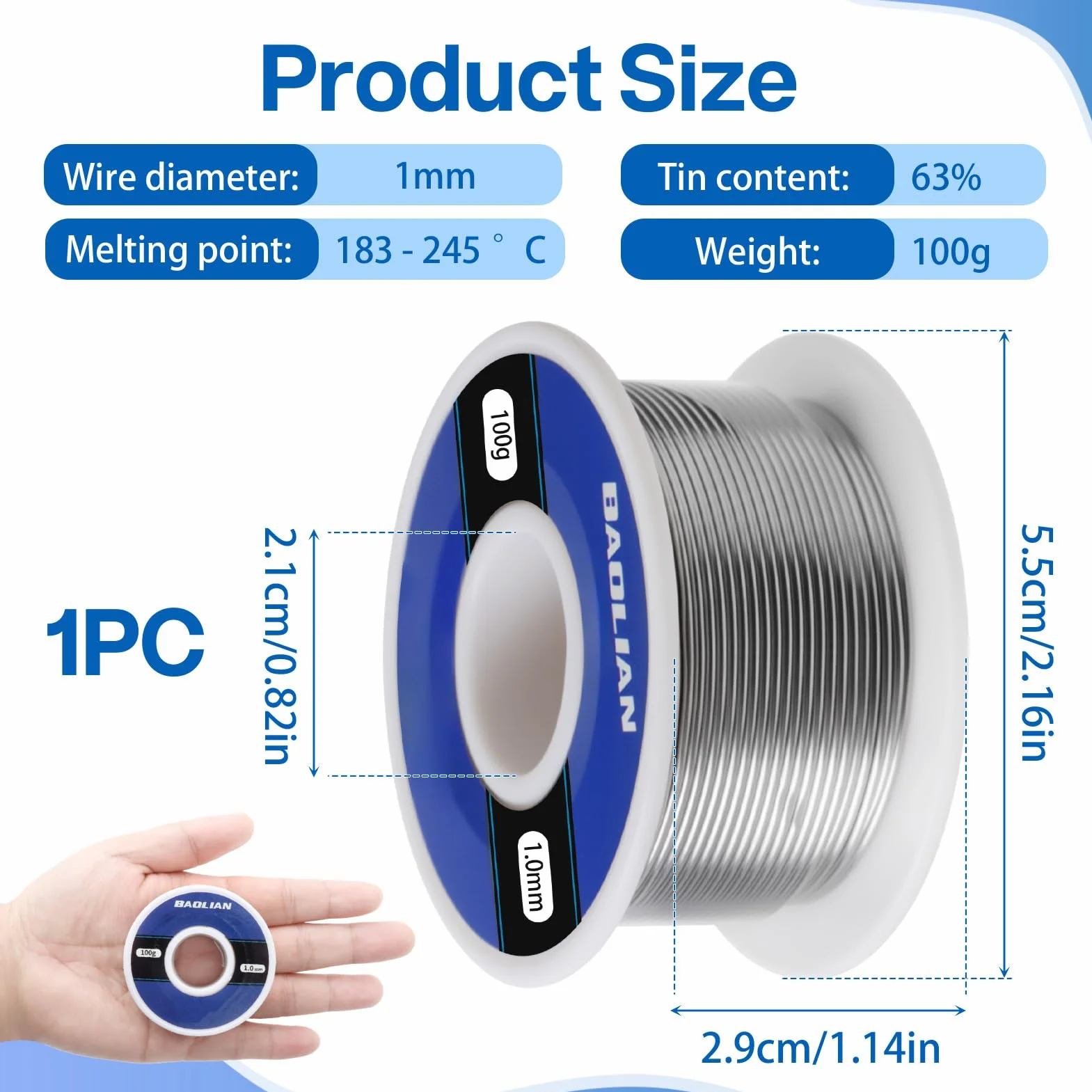 Filo per Saldatura, 1 mm 100g Stagno per Saldatura con Nucleo di Colofonia, Stagno per Saldatura Elettronica, Saldatura per la Riparazione e i Componenti Elettronici