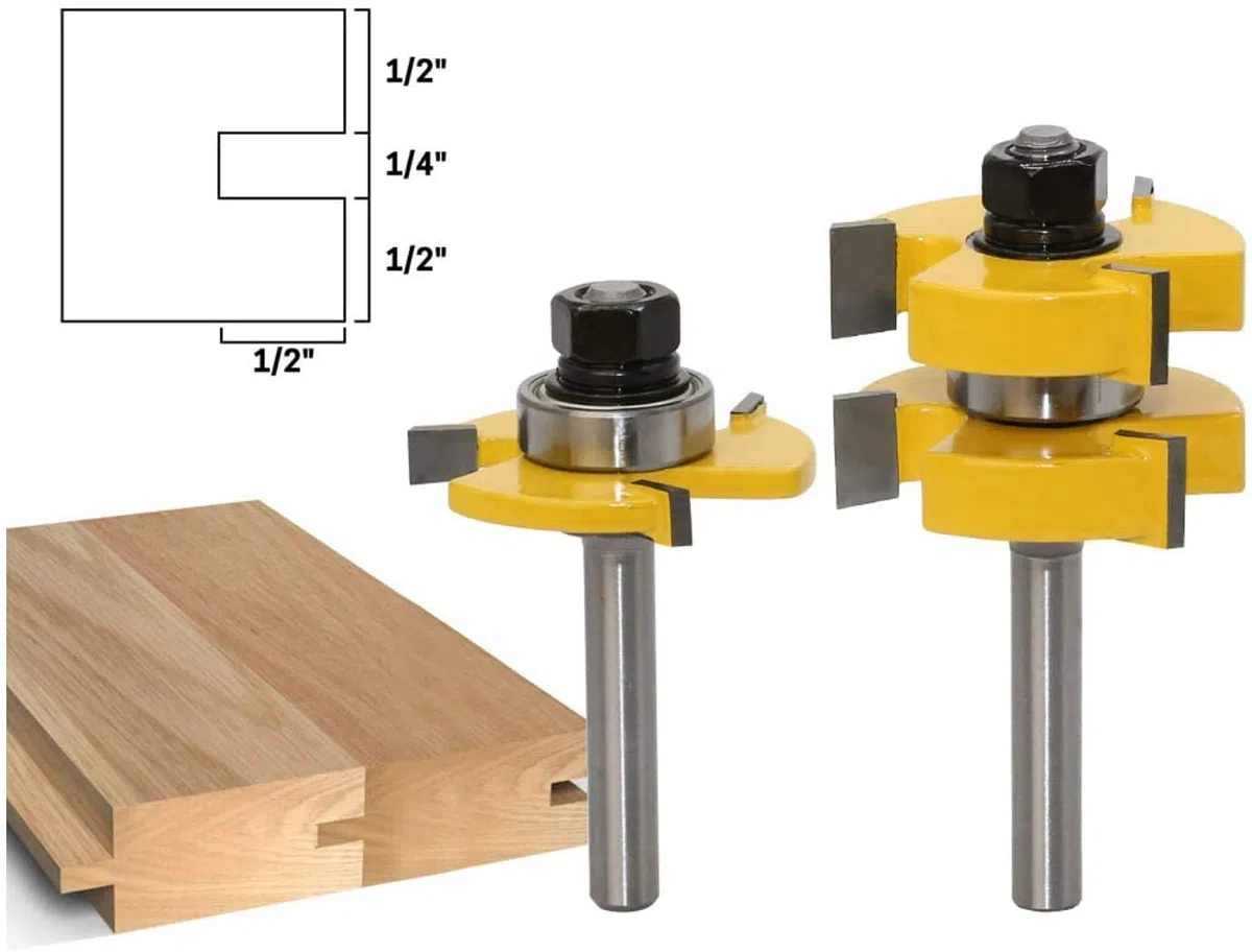 Router Bit Set [3 Pezzi], APLUS 8mm Fresa per Tagli a 45 Gradi + Frese per Linguette e Scanalature, Strumenti di Lavorazione del Legno per La Casa e Fai da te
