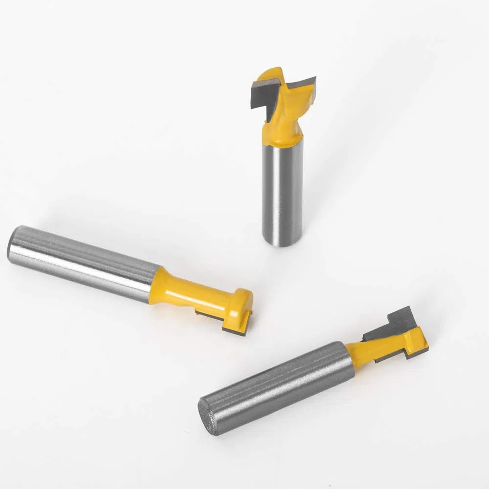 8mm gambo T-Slot carburo di cemento con lavorazione del legno Cutter Router Cnc Bit, 3Pz T-Slot Track Fresa Legno Fresatrice Verticale Giallo