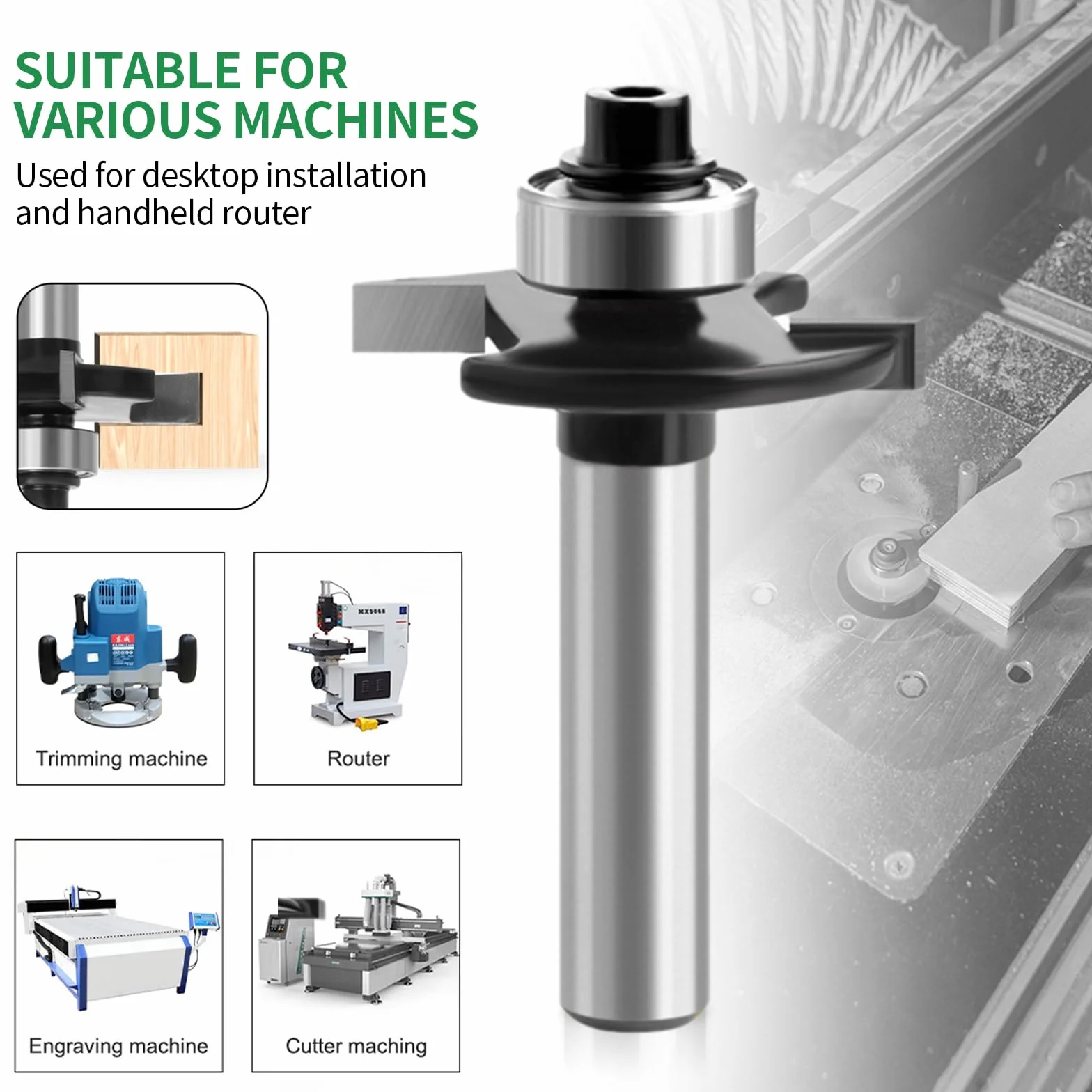 Set di frese per fresatrice, 4 frese a disco per fresatrice con scanalatura da 8 mm, set di frese con albero da 8 mm, frese con molla, set di utensili per la lavorazione del legno con cuscinetti a