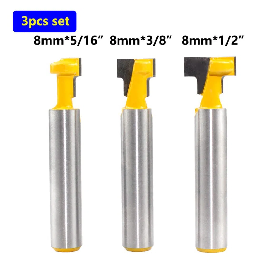 Fresa Scanalatura Router Bit Set, 3 Pezzi 8mm Gambo Fresa Set, Punte per Falegnameria Fresa di Legno, Codolo T-Slot Router Bit Cutter, per Strumenti di Lavorazione del Legno