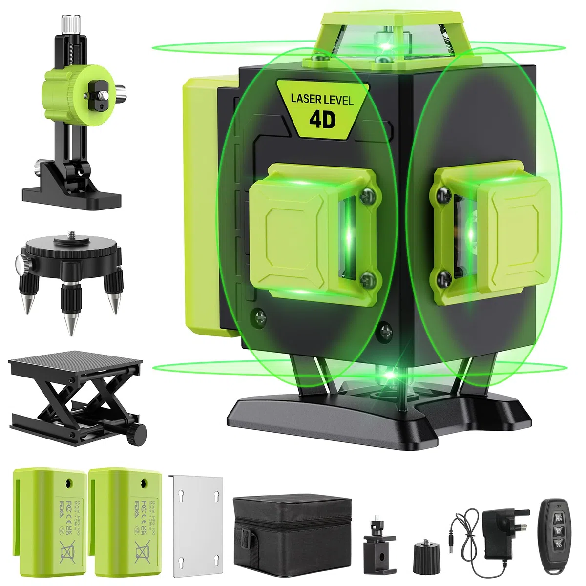 Livella Laser Autolivellante 16 Linee, 4 X 360 °Livello Laser Autolivellante Verde, 2 x Batterie, Autolivellante, Supporto rotante, Telecomando Cabina di rilevamento