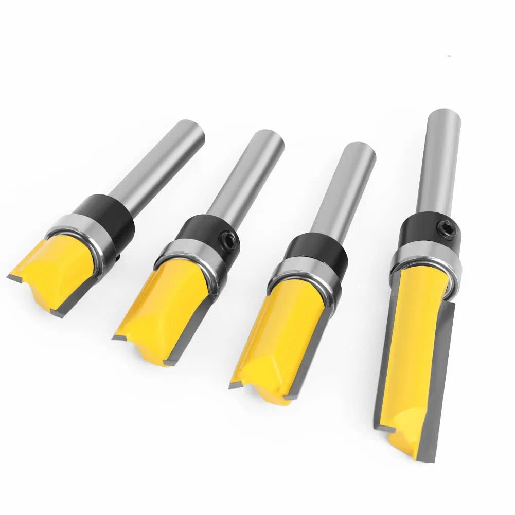 Set di 4 Punte da 1/4 di Pollice con Gambo a Filo Modello, Strumenti per rifinitura a Filo Dritto con Modello di Cuscinetto Trapano per fresatrice Professionale per Legno Top Utensili