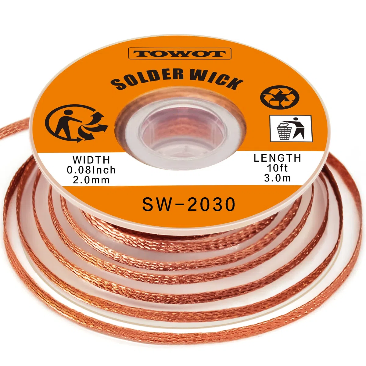 TOWOT strumento di rimozione dello stoppino per saldare, Treccia di stoppino per saldare (rotolo di filo) e smontaggio di componenti elettrici (2,0mm, 3.0m).