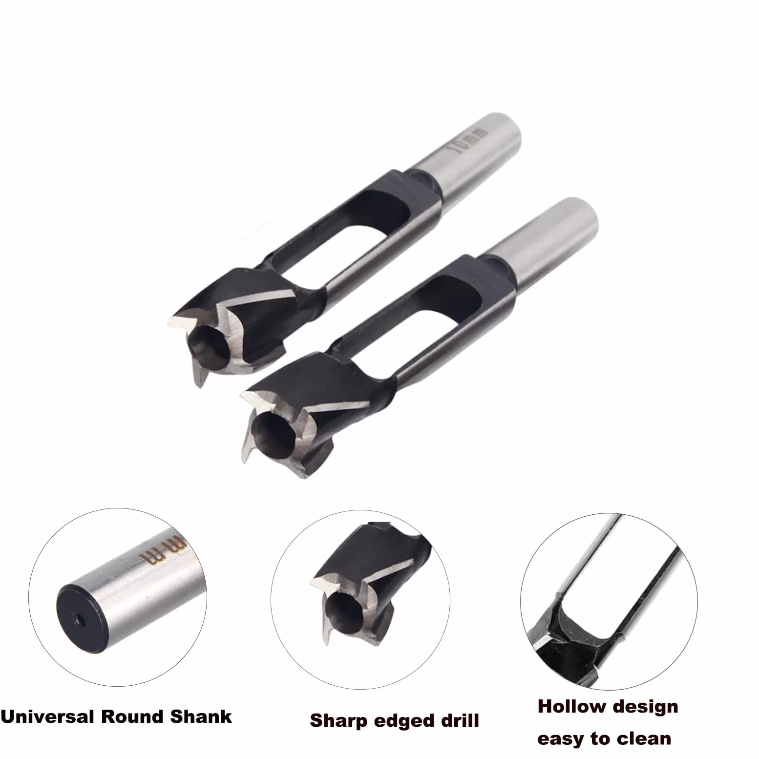 Set di 2 punte da trapano per tenoni e tasselli profondi, fresa per tasselli in legno con gambo tondo da 1/2" per la lavorazione del legno e la realizzazione di mobili con tasselli (2PC,10MM+15MM)