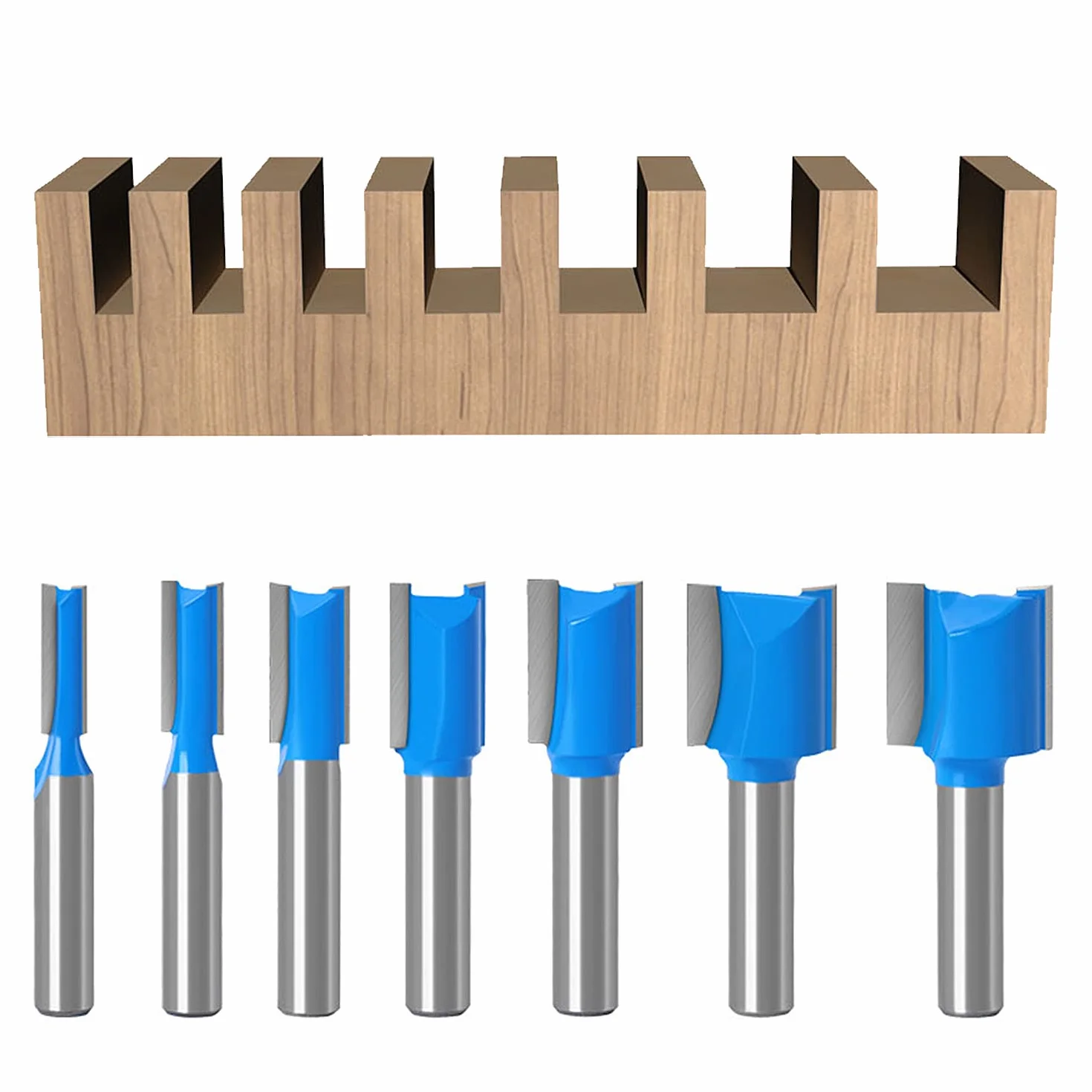 7 Pezzi Set Frese per Legno con Gambo da 8 mm, Punte Fresa Verticale Diritti, Doppio Flauto Punte per Router, per Lavori Fai Da Te Falegnameria (7 Pezzi)