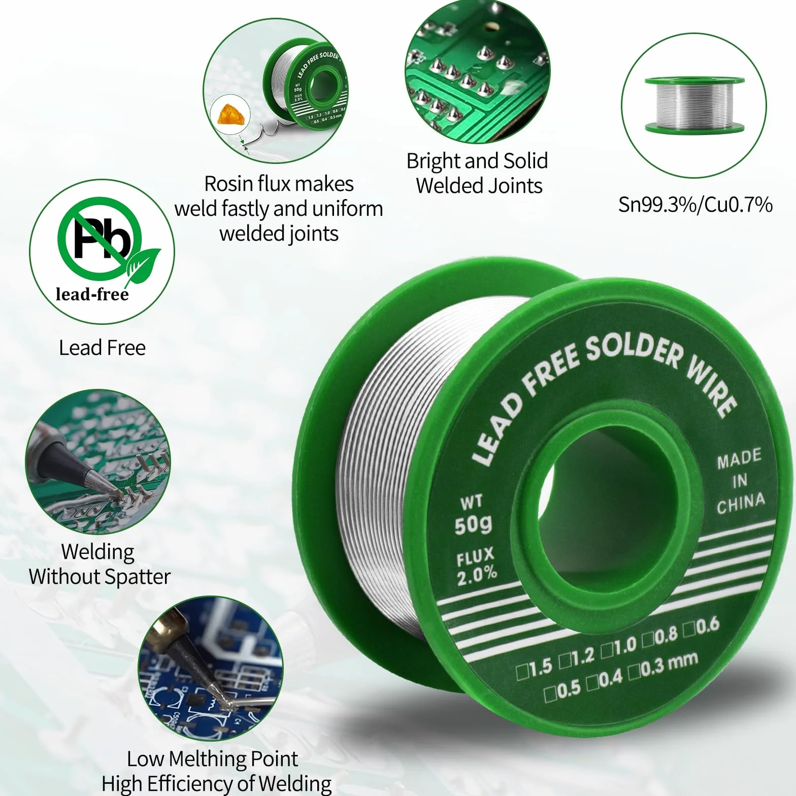 Meccion Filo Stagno per Saldature 0,6mm 30g Filo di Saldatura Senza Piombo Sn 99,3% Cu 0,7% Filo per Saldatura a Nucleo di Flusso di Colofonia per Saldatura Elettrica e Fai da te