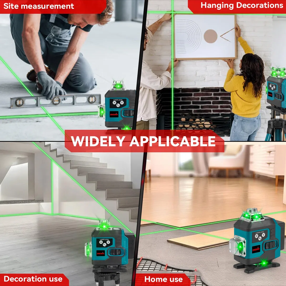 ONEVAN Livella Laser 4D 16 Linee Verdi con Treppiede 1m, Autolivellante Professionale ±3°, Portata 25m, 2 Batterie 2400mAh, IP54 Laser Croce Verde per Pavimenti, Piastrelle e Cartongesso
