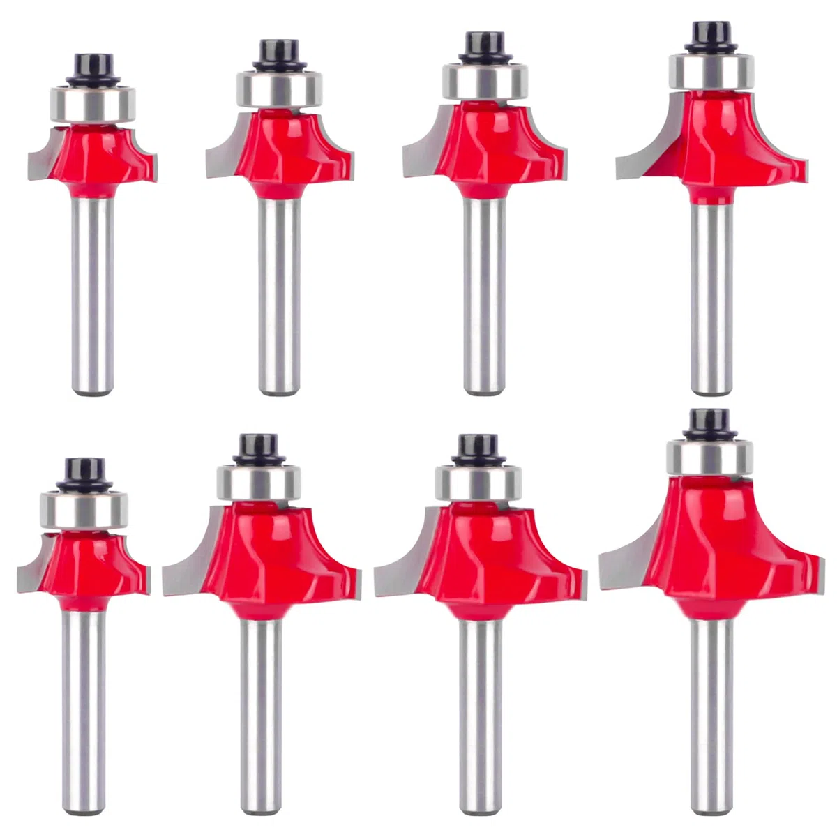 8 Pezzi Frese Rotondo con Gambo 6mm Fresa Router Router Bit Set Frese per Legno Fresa per Angolo Tondo per Legno Mobili di Bricolage(1/4”, 5/16”, 3/8”, 1/2”, 5/8”, 3/4”, 7/8”,1” Raggio)
