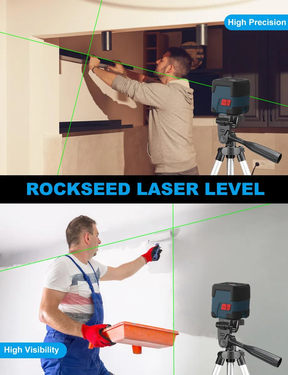 Livella laser con Treppiede,RockSeed Verde Croce Livella Laser a Punti Orizzontali e Verticali Livella Laser Autolivellante con Modalità Manuale/Autolivellante IP54