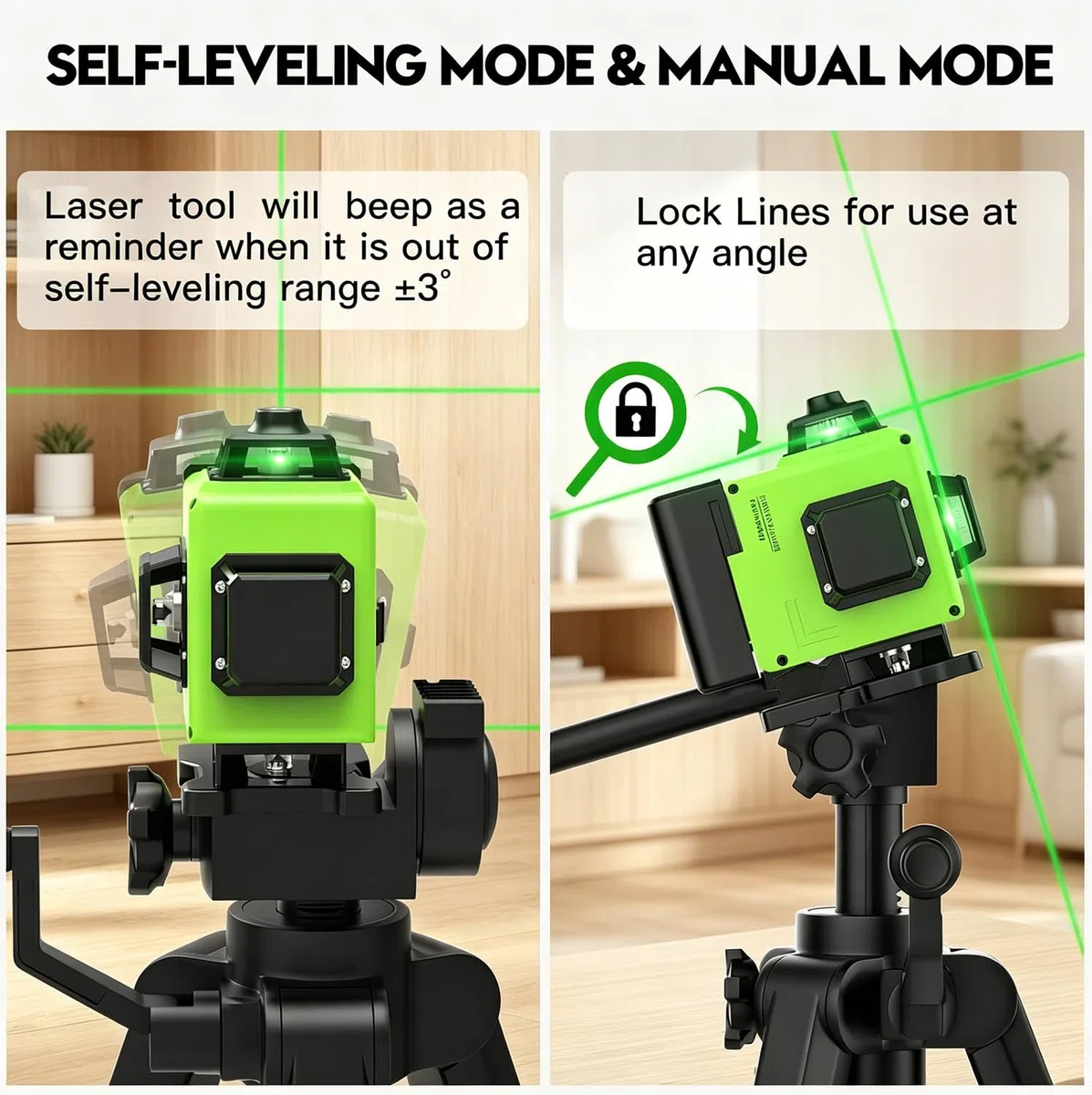 Livella Laser Autolivellante 16 Linee, 4 X 360 °Livello Laser Autolivellante Verde, 2 x Batterie, Autolivellante, Supporto rotante, Telecomando Cabina di rilevamento