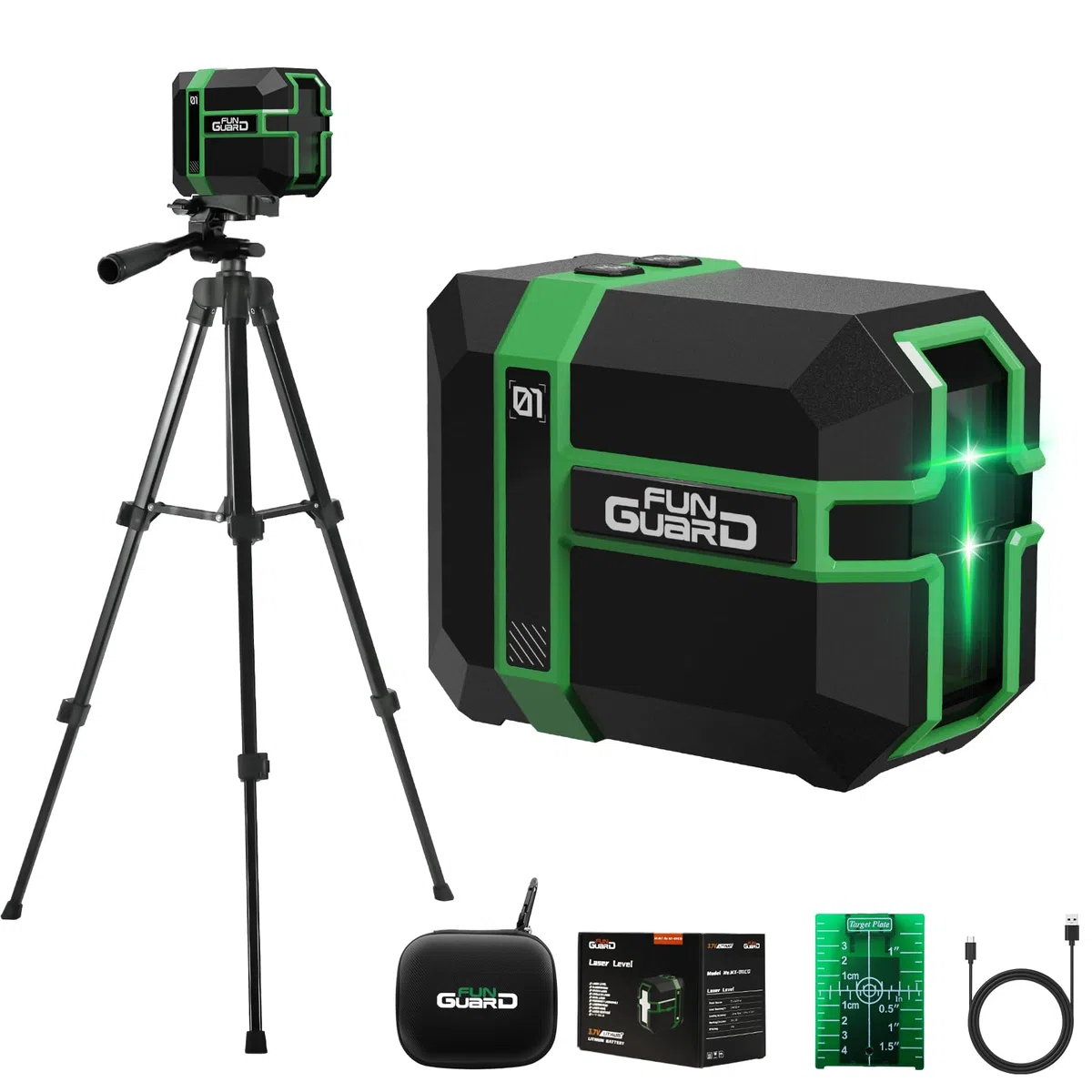 Livella Laser con treppiede, Verde Autolivellante Modulo Laser Doppio 50M, 3 Modalità per Passare Orizzontale/Verticale, Modalità a impulsi, USB Ricarica, IP54 per Cantieri,DIY