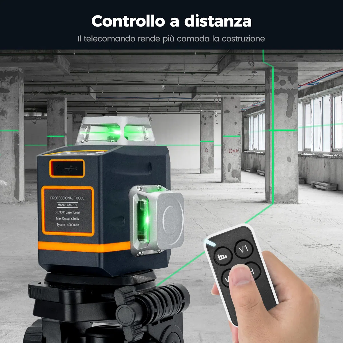 Livella Laser Autolivellante 3x360°, CIGMAN Livello Laser, Gamma di Lavoro: 30M, con Telecomando, Supporto Magnetico e Rotante, Batteria Incorporata dello Li-ione
