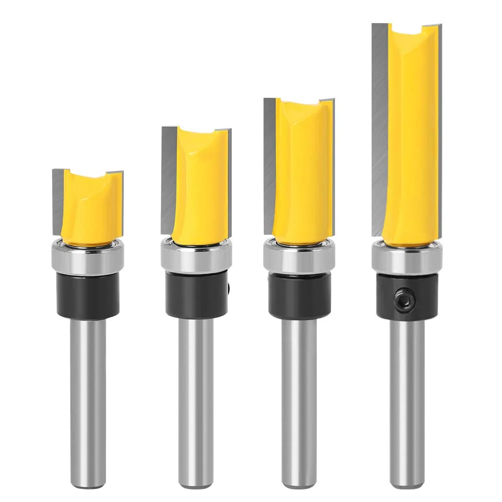 Set di 4 Punte da 1/4 di Pollice con Gambo a Filo Modello, Strumenti per rifinitura a Filo Dritto con Modello di Cuscinetto Trapano per fresatrice Professionale per Legno Top Utensili