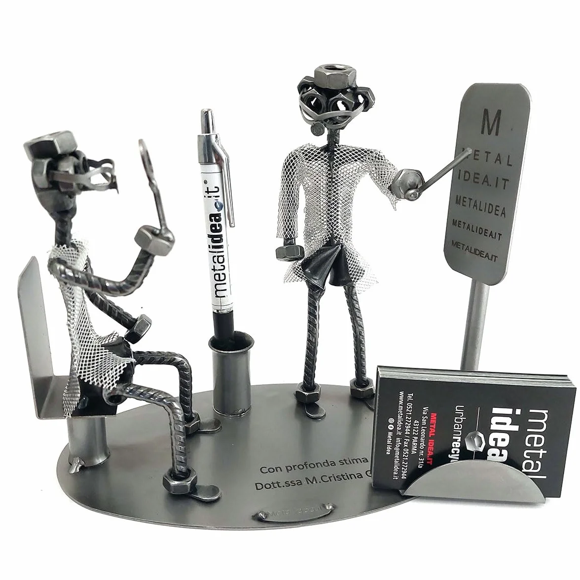 Metal idea OCULISTA CON PAZIENTE IN METALLO CON VITI BULLONI CHIODI IDEA REGALO ORIGINALE - 100% ARTIGIANALE - MADE IN ITALY - PERSONALIZZABILE