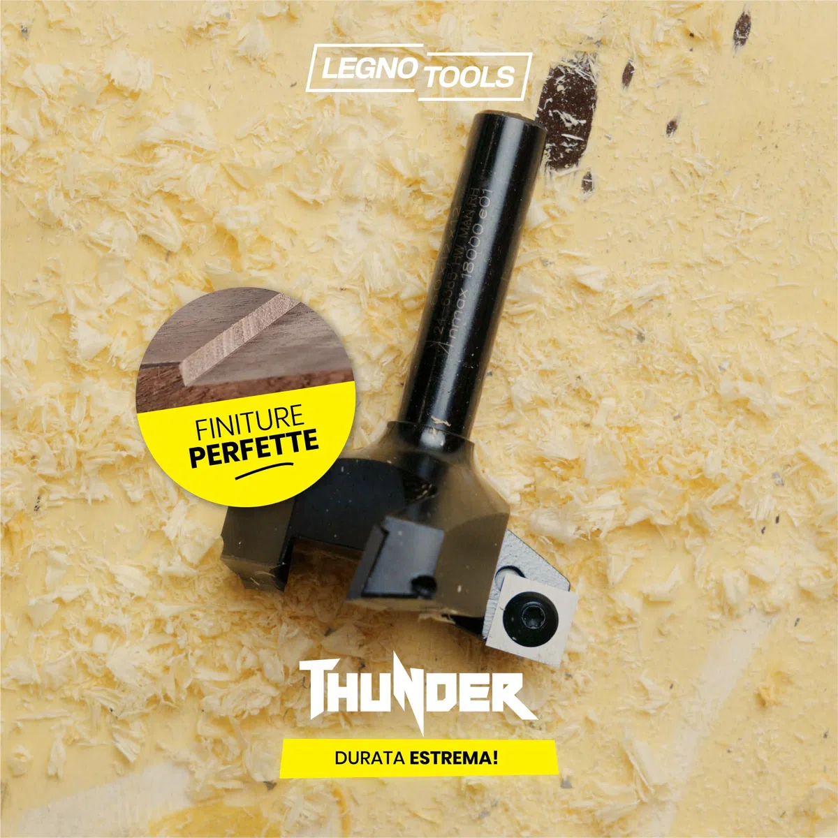 LegnoTools Thunder – Fresa per spianare legno diametro 35 mm, gambo 8 mm, con 3 inserti intercambiabili in metallo duro 10.5 mm – per livellare, bordi e scanalature – per CNC e fresatrice verticale