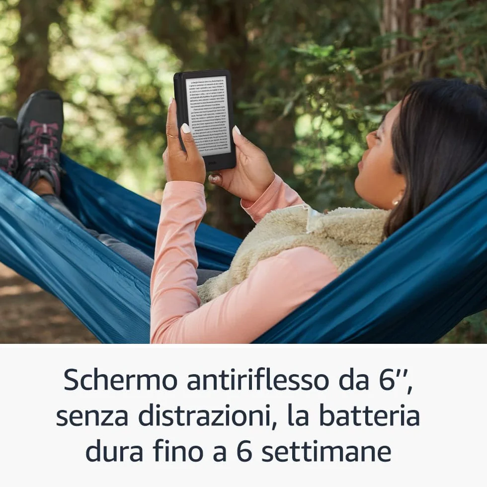 Amazon Kindle (Ultimo modello) - Il più leggero e compatto, con schermo antiriflesso, cambio pagina più rapido, illuminazione frontale regolabile - 16 GB - Con pubblicità - Nero