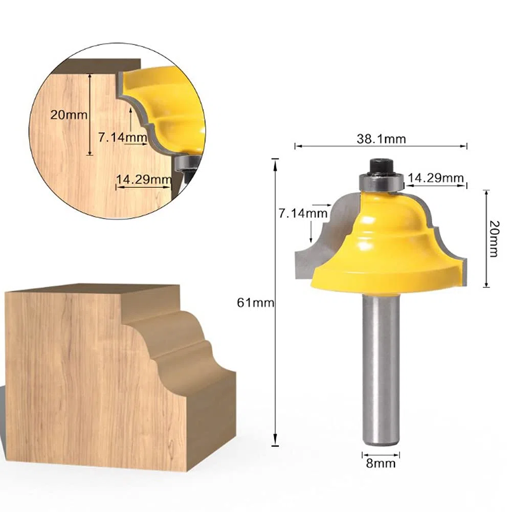 Fresa Per La Lavorazione del Legno, Fresa Artistica con Doppio Gambo da 8 Mm Per Fresatura di Stampi Per Modanature Romane Per Armadietti con Telaio della Porta(8*38.1MM)