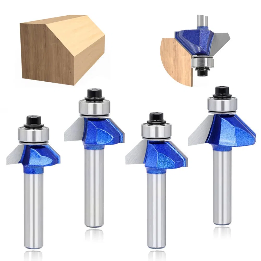 ASNOMY Set di 4 punte per fresatrice con codolo da 8 mm, Fresa per Smussare angolo di 45 gradi, metallo duro fresa modellante per carpenteria, smussatura, lavorazione del legno