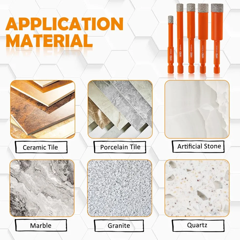 BGTEC Punte Elicoidali Diamantate a Secco con Attacco Esagonale a Cambio Rapido per Gres Porcellanato Mattone in Marmo Ceramico 2 pezzi Diametro 6 mm