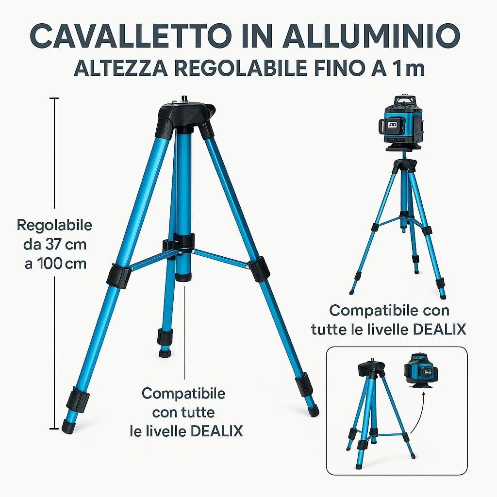 Livella Laser 16 Linee Verde 4x360° Dealix con Cavalletto 1 m, Staffa Magnetica, Base a 3 Punte – Kit Autolivellante Professionale per Edilizia, Cartongesso, Piastrellisti, Pareti, Controsoffitti