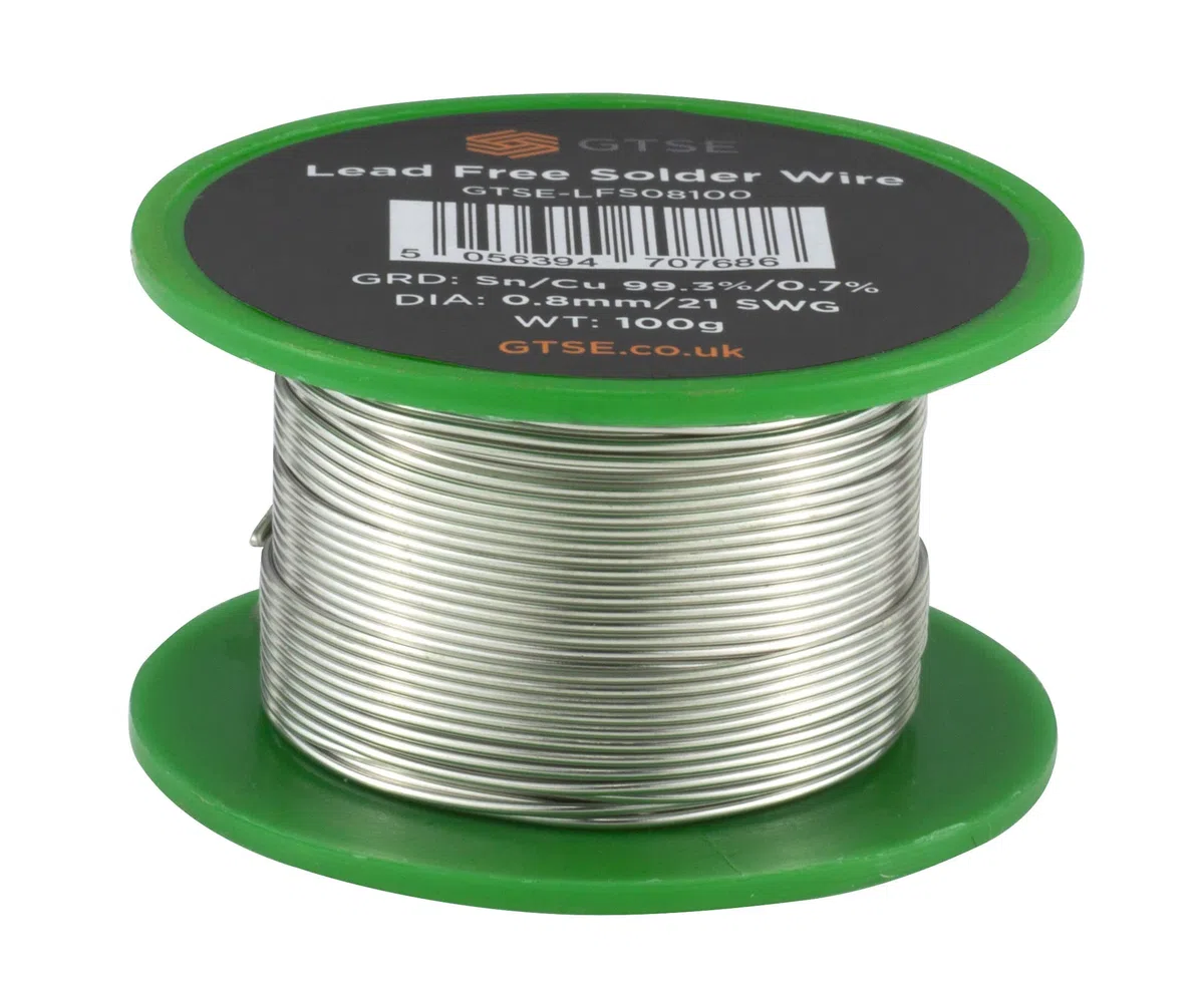 GTSE - Stagno per saldatura - Privo di piombo - Nucleo in colofonia - Sn 99,3 Cu 0,7-0,6 mm - 100 g su rocchetto