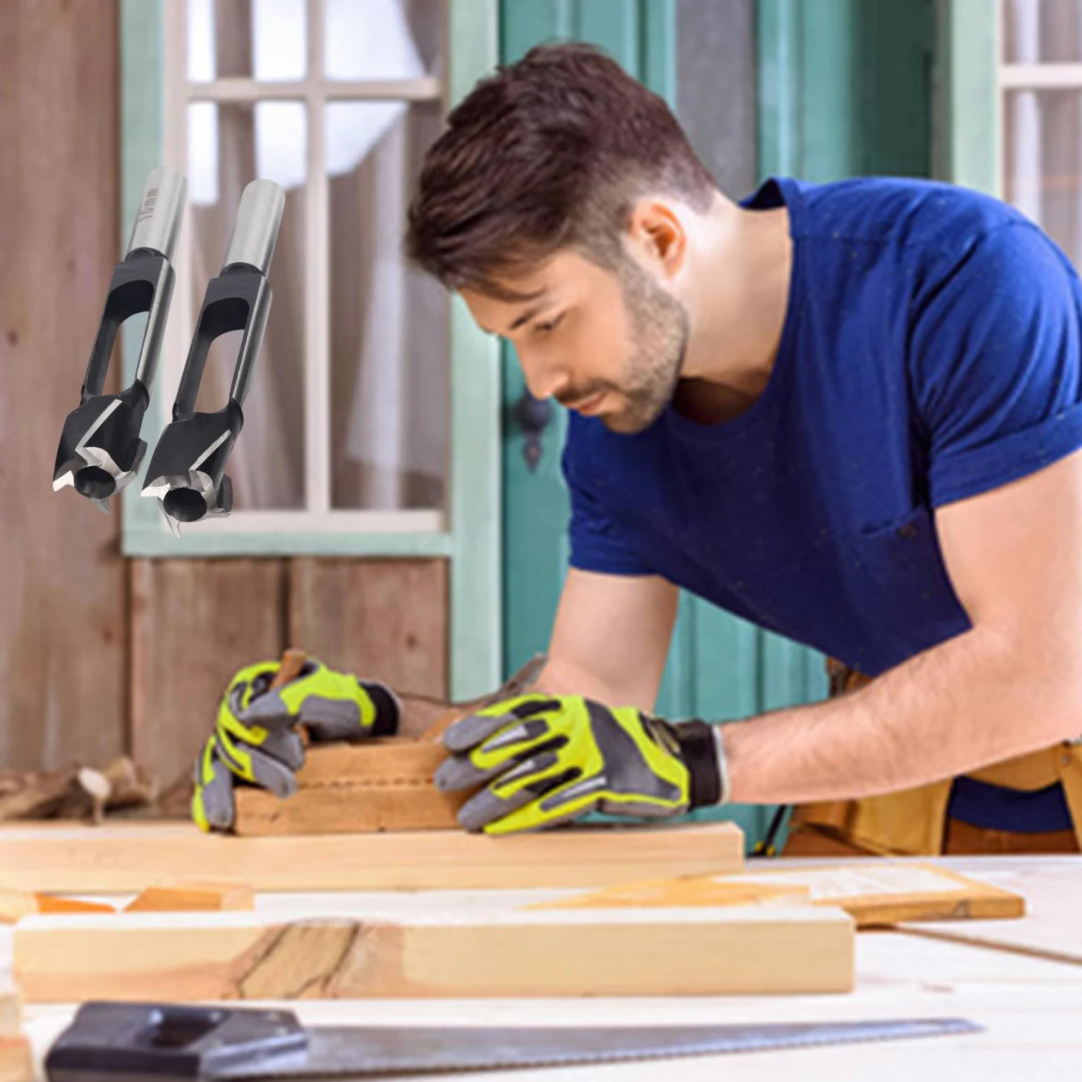 Set di 2 punte da trapano per tenoni e tasselli profondi, fresa per tasselli in legno con gambo tondo da 1/2" per la lavorazione del legno e la realizzazione di mobili con tasselli (2PC,10MM+15MM)