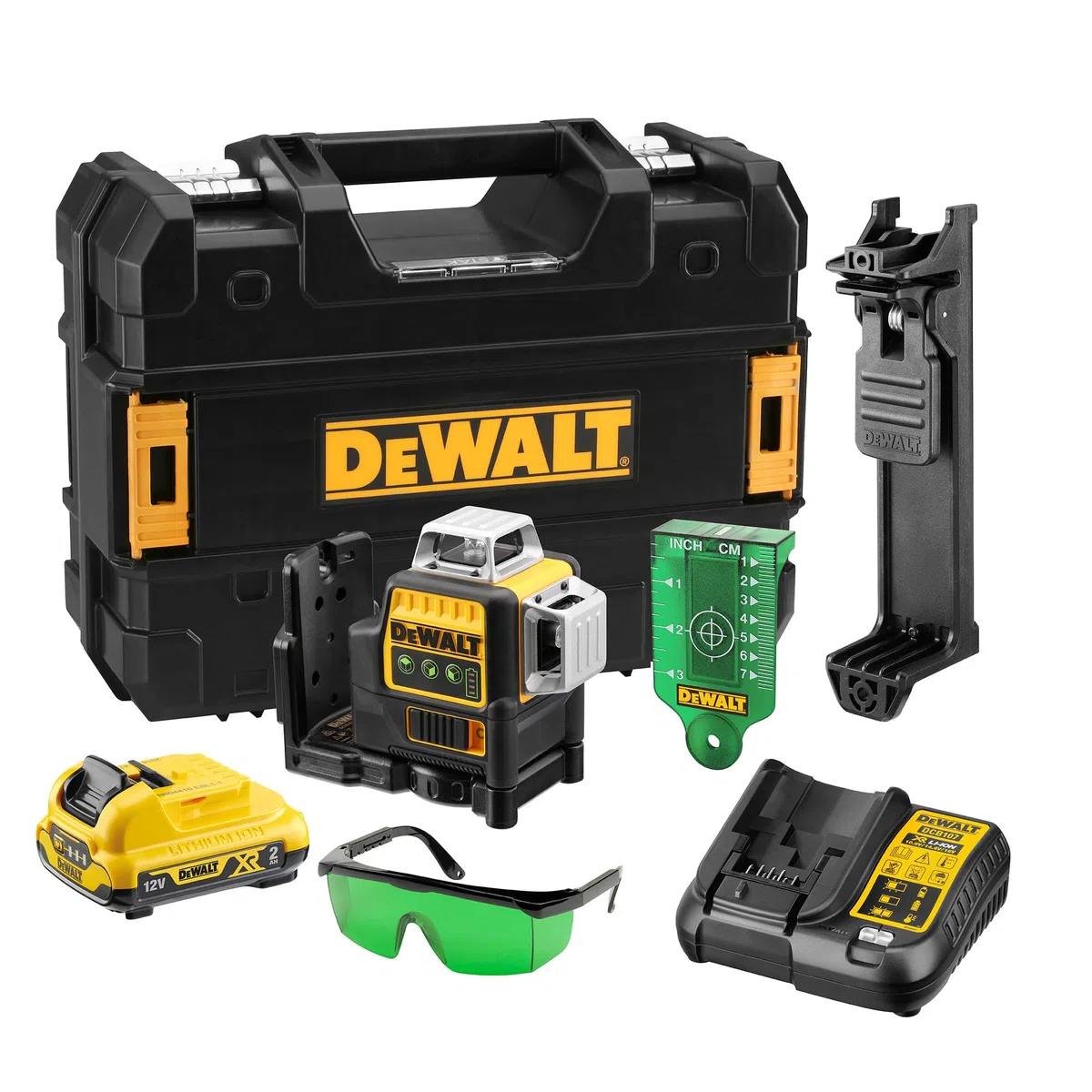 DEWALT 12V XR 3 x 360 linee trasversali laser verde, 1 X 2Ah, DCE089D1G-QW